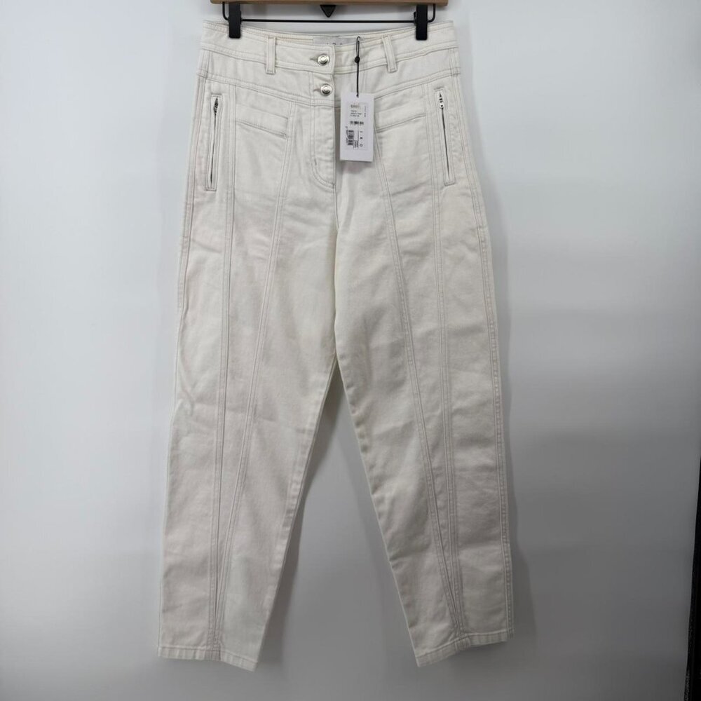 IRO Paris Bentor High Rise Ivory Jeans EU 38 US 6 Zip Pockets Structured NWT